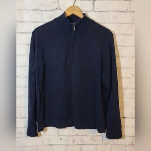 L.L. Bean Navy Quarter Zip Cashmere Blend  Pullover Men's Shirt Large